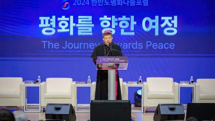 Archbishop Peter Soon-taick Chung addresses participants at the 2024 Korean Peninsula Peace-Sharing Forum in Seoul. Photo by Korea Reconciliation Committee of the Archdiocese of Seoul