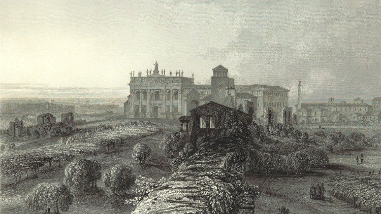 Camillo Mapei, Veduta della Basilica di San Giovanni in Laterano, 1856, Londra, incisione, 335 x 240.