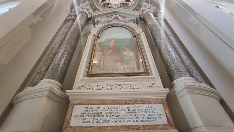 Giotto di Bondone e aiuti (?) Bonifacio VIII indice il Giubileo dalla Loggia delle Benedizioni, strappo di affresco, 110x100. San Giovanni in Laterano, Roma (foto MMM)