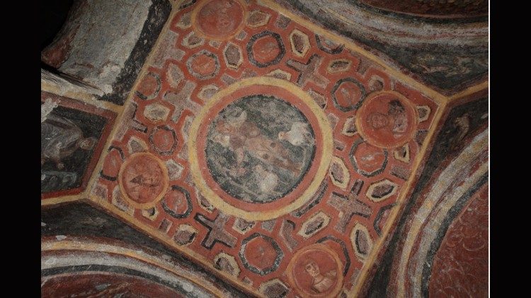 Volta decorata ad affresco nelle Catacombe  di S. Tecla