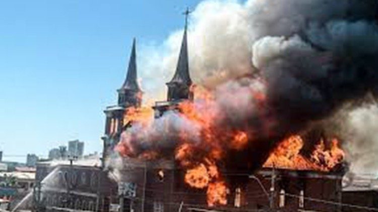 The church in flames