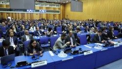 I partecipanti alla Conferenza delle Parti della Convenzione delle Nazioni Unite contro la criminalità organizzata transnazionale a Vienna.