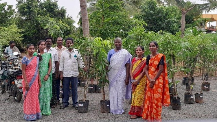 Sister Sudha Rani Jonnalagada SCN along with her staff prepare saplings to be distributed