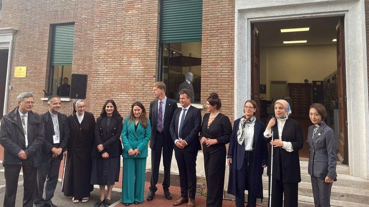 The G7 ministers outside the Vatican Radio museum in the Vatican Gardens