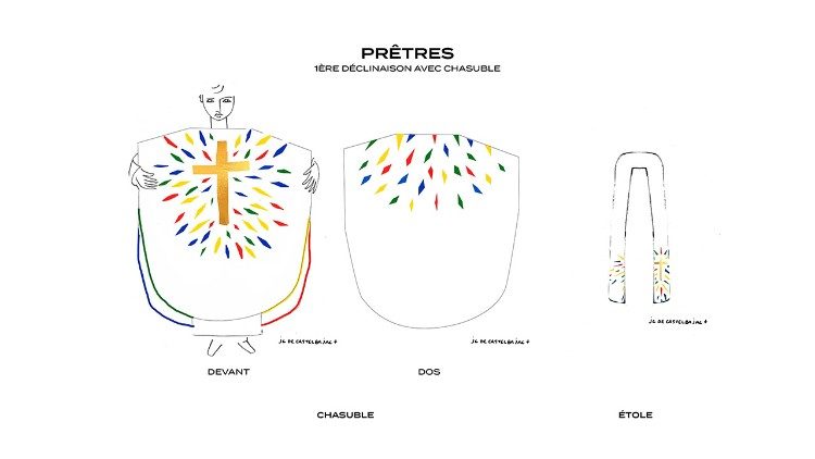 Chasuble pour prêtre créé par Jean-Charles de Castelbajac 