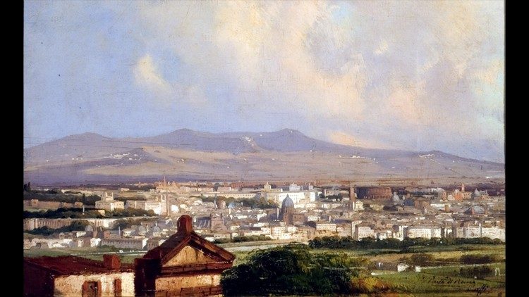 Ippolito Caffi, Veduta di Roma da Monte Mario, 1857, Palazzo delle Belle Arti, Roma,  BCS