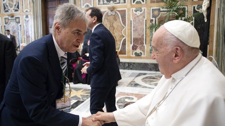 Professor Paolo Garonna during an audience  of the  Centesimus Annus pro Pontifice Foundation with Pope Francis