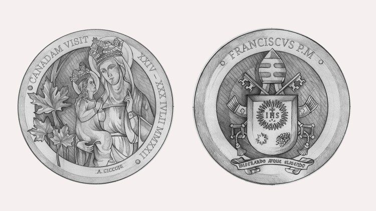 Bozzetto di Arianna Cicconi della medaglia commemorativa del Viaggio Apostolico di Papa Francesco nel Canada, del 2022