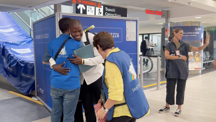 Refugees arrive at Rome's Fiumicino Airport