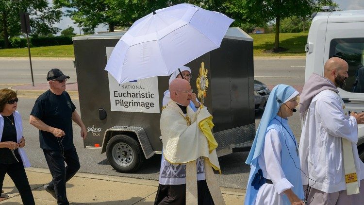 Fr. Roger Landry carrying the Blessed Sacrament throughout the National Eucharistic Pilgrimage during its journey across the Diocese of Columbia, Ohio. 