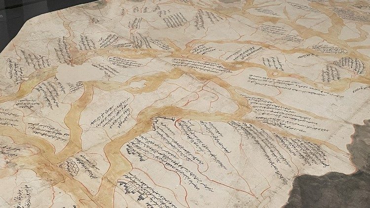 Un particolare della Mappa del Nilo prestata alla Biennale dalla Biblioteca Vaticana